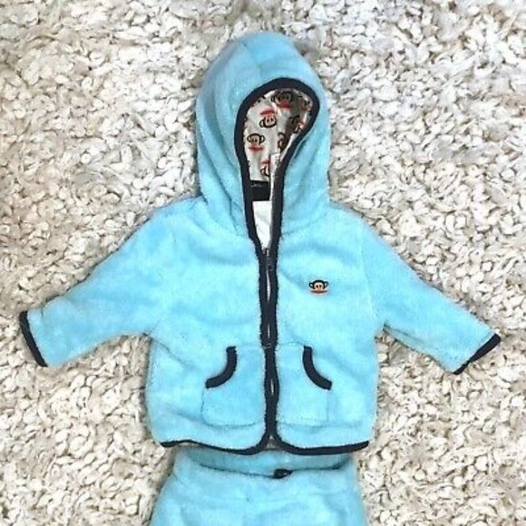Paul Frank Fleece Hooded Jacket Monkey Julius Logo & Hood Lining - Aqua Blue 12M - Picture 1 of 3